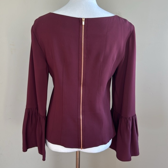 Tibi Bell Sleeve Scoop Neck Corset Style Burgundy Full Zip Top Blouse Size 8 - Picture 6 of 10